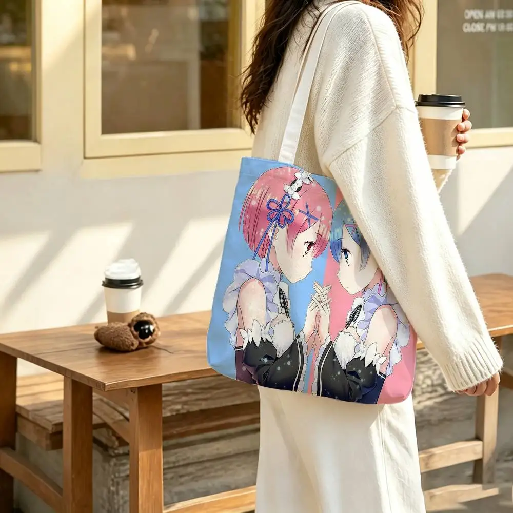 Re ZERO Starting Life in Another World Print Canvas Tote Bag Handbag For Daily School Commute Casual Shoulder Bag