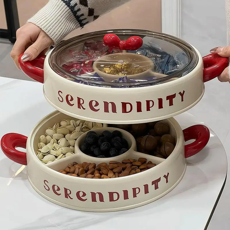 Elegant High-End Living Room Tea Table Dry Fruit Tray Candy Box Snack Display Grid Partitioned Plastic Fruit Plate