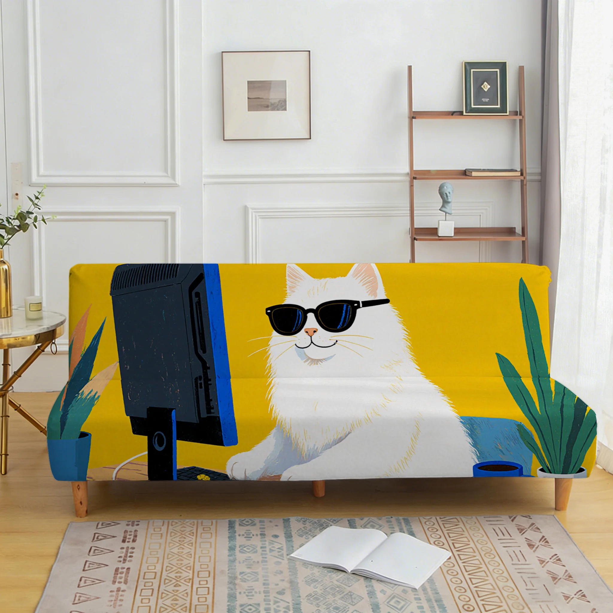 

Эластичный чехол для дивана-кровати, чехол для дивана-кровати для офиса, универсальный пылезащитный чехол, простая установка, можно стирать в машине.