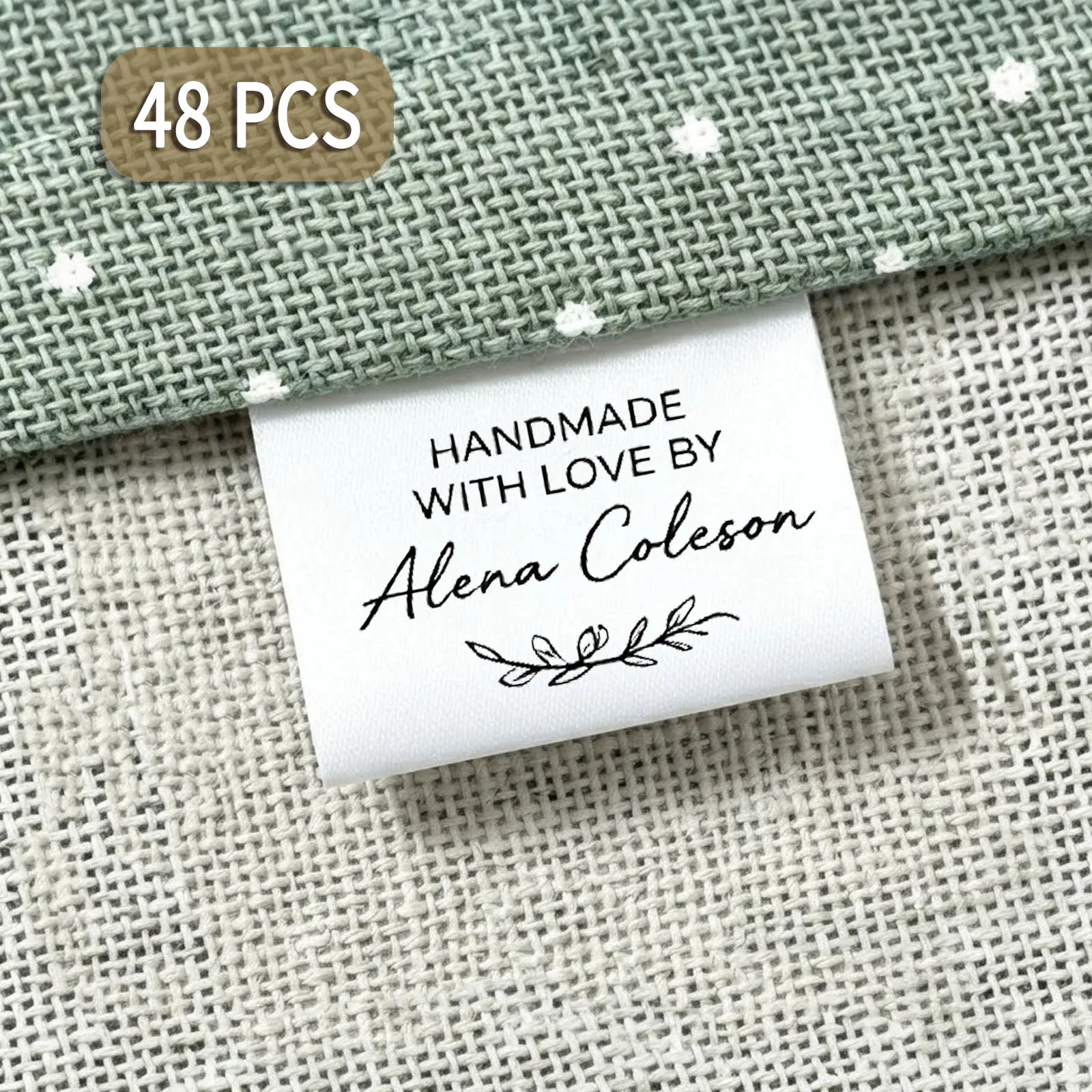 48PCS Custom Clothing Labels Customized Fabric Woven Tags Garment Shoes Bags Label Sewing Washing Labels Printed Tag Label DIY