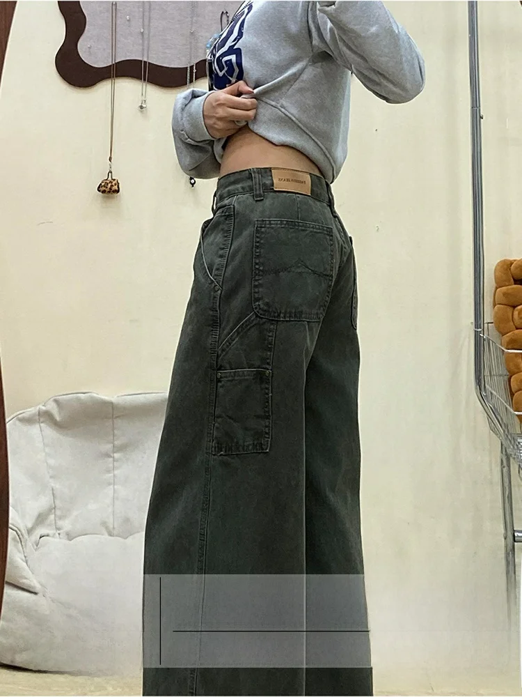 

Американские тонкие джинсы с эффектом драпировки для женщин, летние, с высокой талией, прямые, длинные, в стиле ретро, с эффектом потертости, широкие брюки