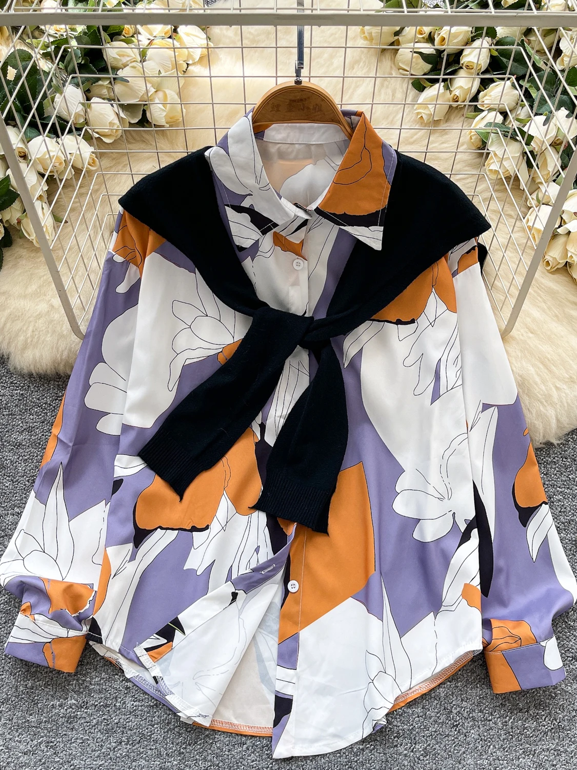 Ensemble de vêtements d'extérieur tricotés pour femmes, décontracté, Long, imprimé floral, irt, léger, maturi, fibre de polyester, peau respirante...