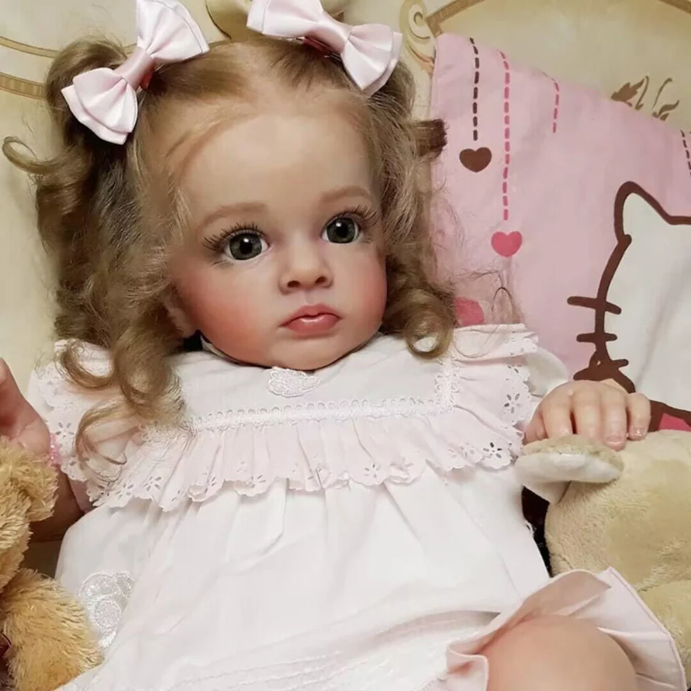 60CM Reborn Baby Dolls Tutti with Pink Dress Reborn Toddler Girl Dolls Lifelike 3D Painting Skin Visible Veins Dolls for Girls