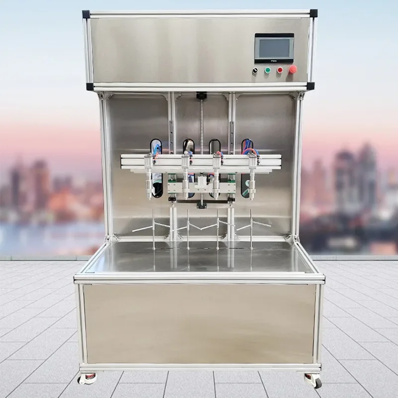 Semi-automatic four-head filling machine, stable operation and anti-drip filling, tea seed oil peanut oil industrial filling