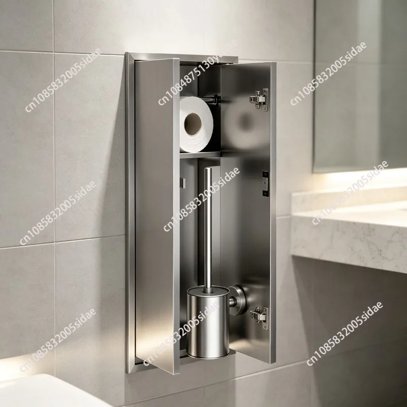 Stainless Steel Niche Toilet Embedded Toilet Brush 304 Tissue Box Niche Layered Shelf