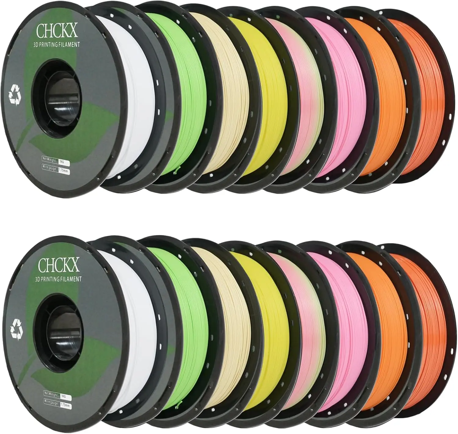 16KG PLA 3D Printer Filament Bundle, 1.75mm, 10 Colors Including White, Pink, Peach