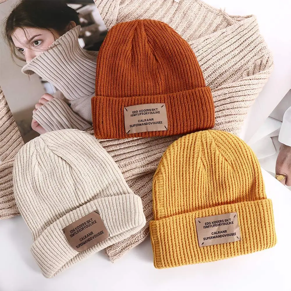 Simple Male Warm Solid Color All-match Autumn Letter Winter Korean Style Caps Men Beanies Woolen Hat Knitted Hat