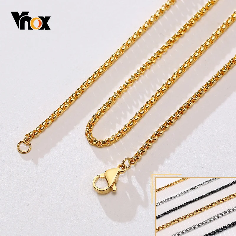 Vnox Basic 2-7mm szeroki kwadratowy Rolo okrągłe pudełko Chain naszyjniki dla kobiet mężczyzn, CollarJewelry ze stali nierdzewnej, 45/50/55/60/66/70cm