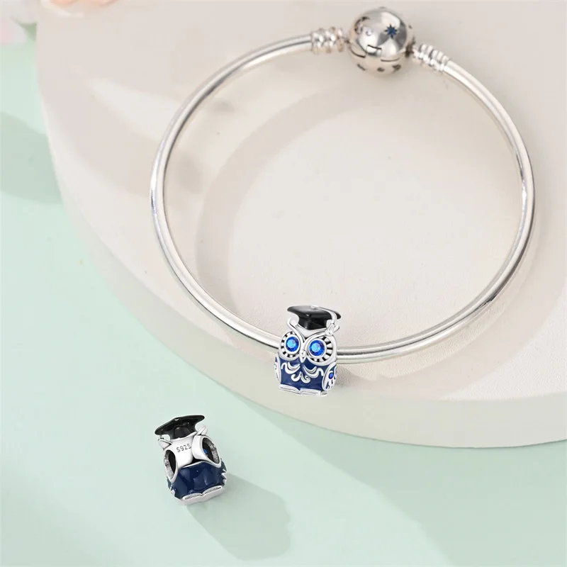 2026 Original 925 Sterling Silver Owl Researcher Charms Beads For Women Fine DIY Graduation Jewelry Gifts