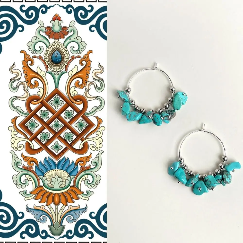 

Ethnic Style Faux Turquoise Earrings Water Droped Pearl Beaded Earringdrop Irregular Stone Ear Jewelry Accessory