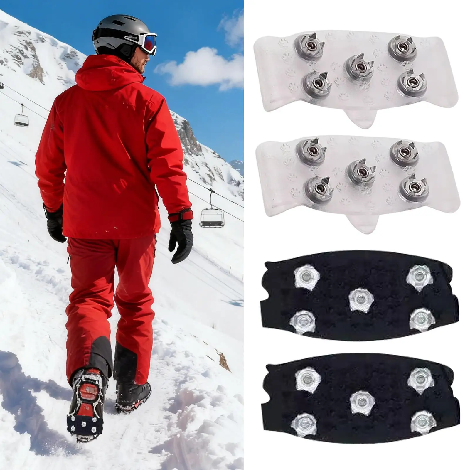 مقابض ثلج مكونة من 5 أسنان للأحذية، مرابط جر مضادة للانزلاق للمشي على الجليد، مناسبة عالمية فوق الأحذية الرياضية للمشي لمسافات طويلة والصيد #1