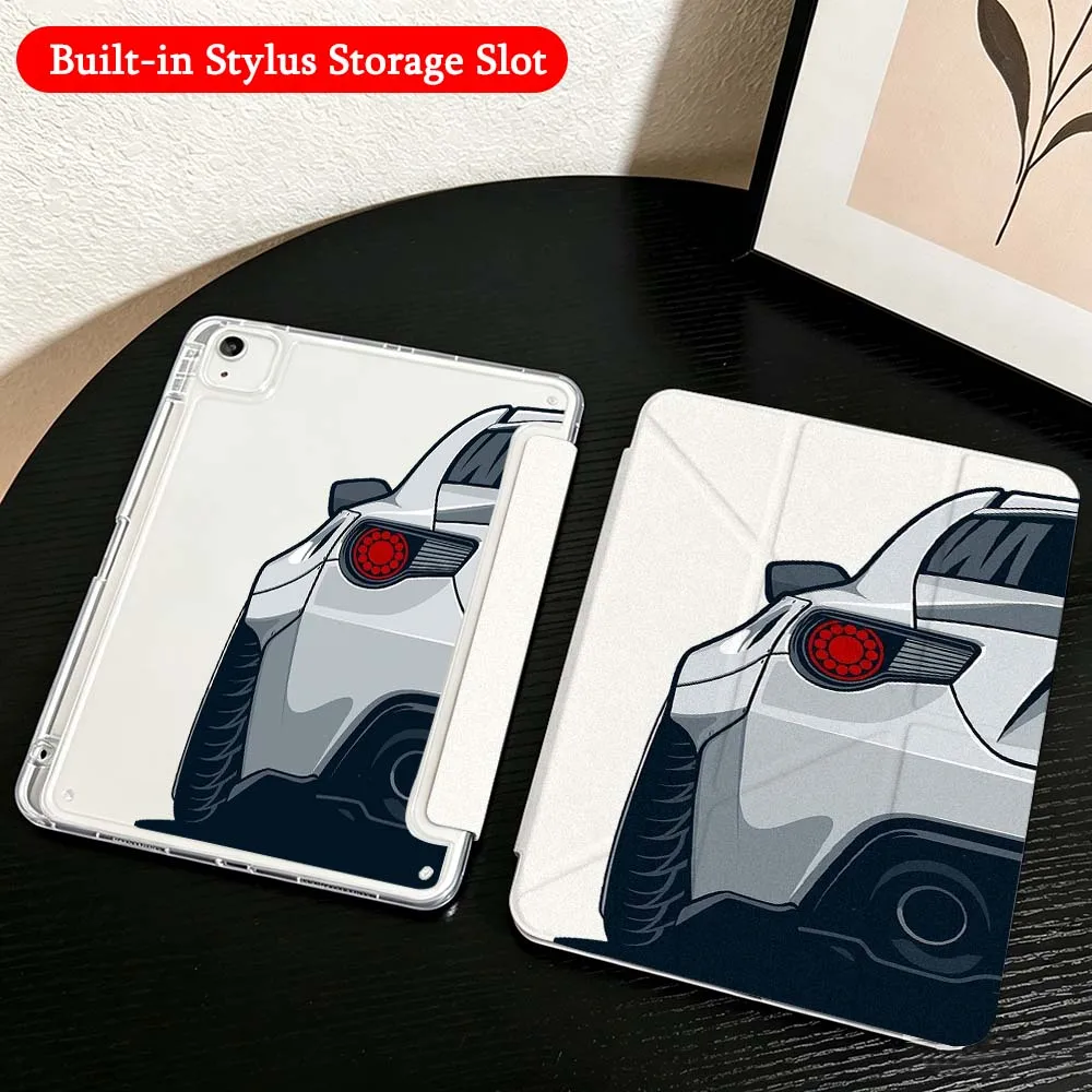 Red Car Cartoon Case For iPad Mini Pro Air 5 6 7 8 9 10th 11th 11 9.7 10.9 13 inch Transparent Y-Shaped Folding Tablet
