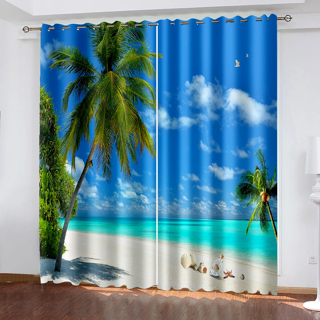 

Tropical Beach Scenery Curtains Set of Two Panels for Living Room Bedroom Kitchen Kids Room Bathroom Sunshade Curtains