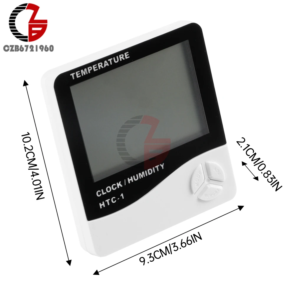 HTC-1 مقياس الحرارة الرقمي والرطوبة على مدار الساعة منبه/تقويم منبه 5 وظائف حامل سطح المكتب بشاشة كبيرة وحامل على الحائط باللون الأبيض #6