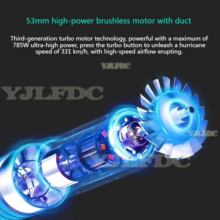 Ventilatore d'acqua per auto 785W Turbofan super grande Ventilatore violento portatile Turbo Velocità del vento superiore a 85000 giri/min e 900g Regolazione continua della velocità