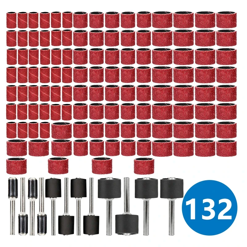 102/132pcs Sanding Drum Set 1/4 3/8 1/2 Inch Sanding Bands With Sanding Mandrels