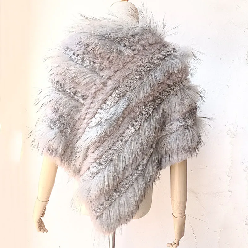 2023 Natural Raccoon Fur Poncho Short Cute Women Casual Genuine Fur Cape Winter Female Natural Rabbit Fur Ponchos