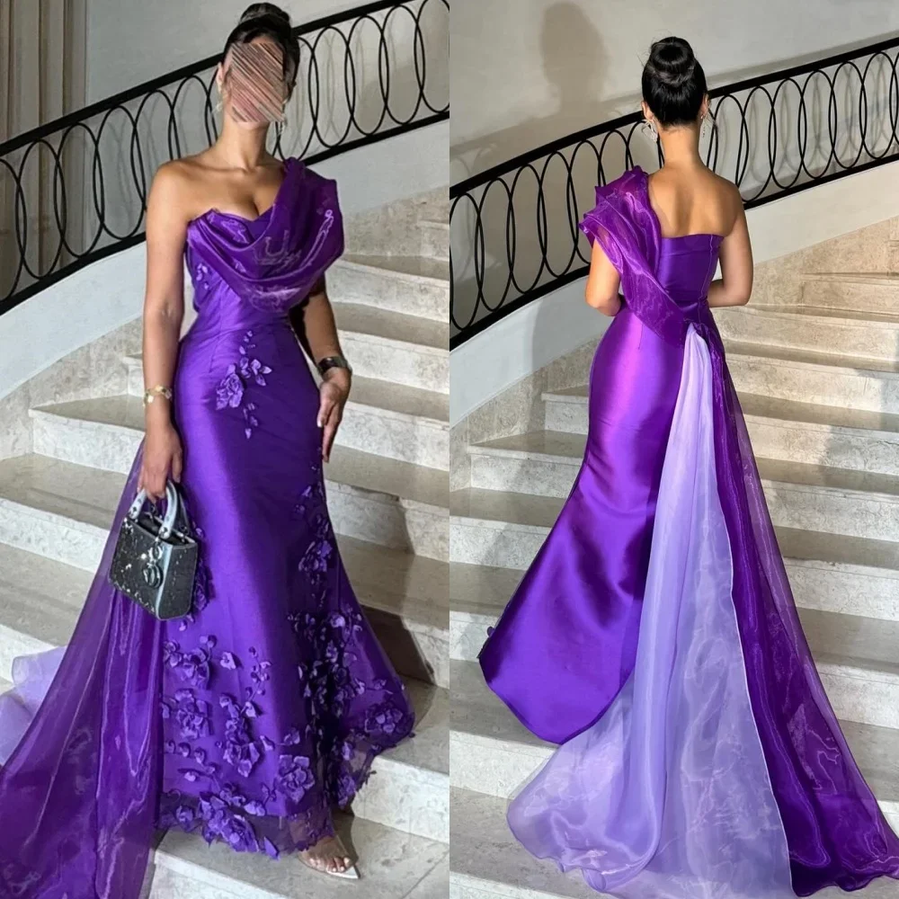 Customized Formal Pleat Flower A-line One-shoulder Long Dresses Prom Dresses Classic Exquisite Modern Style Pastrol Unisex Chine