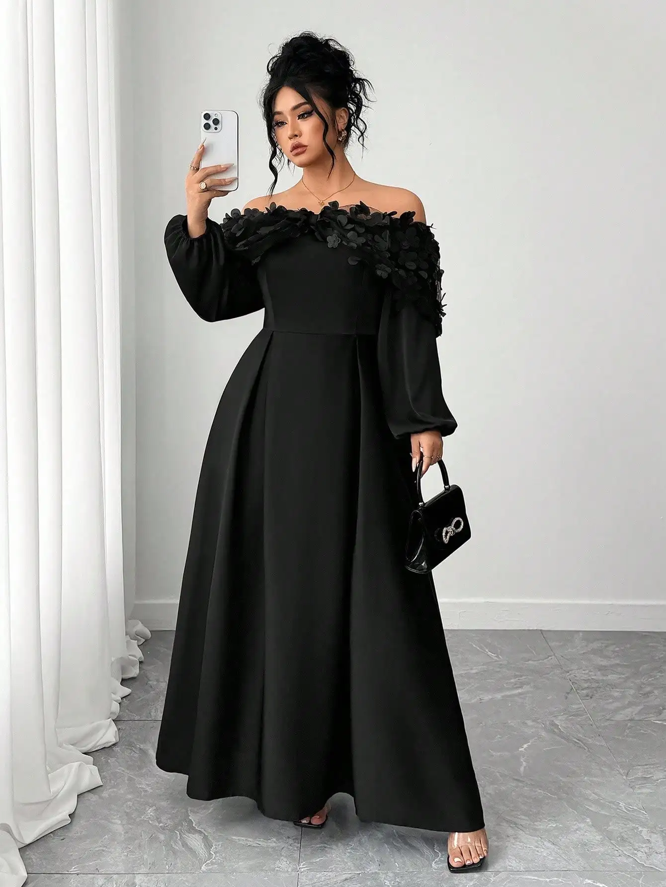 

Elegant Off Shoulder A-Line Floor Length Dress For Women Autumn Winter