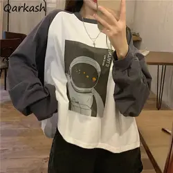 Baggy L-4XL Sweatshirts Women O-neck Students Ulzzang Printed Panelled Chic Basic Spring Autumn Design Harajuku Y2k Girlish OOTD