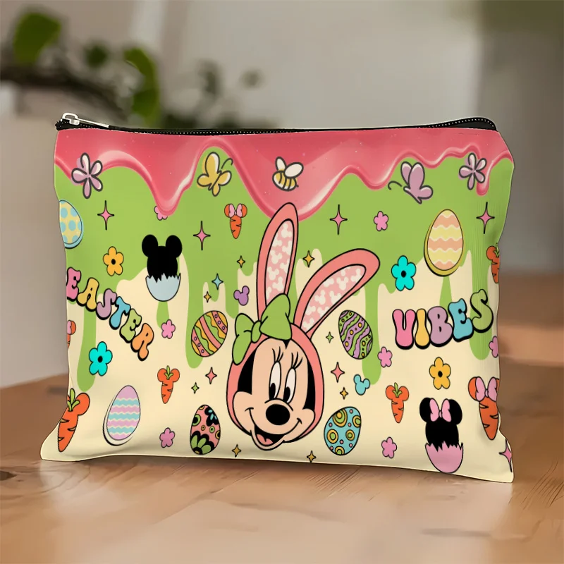 디즈니 미키 빈티지 메이크업 가방 1개 - 부활절 달걀, 꽃, 나비 패턴이 있는 밝은 봄 디자인 - 여성용 귀여운 다기능 지퍼 가방, 보석 보관 가방, 완벽한 여행용 지퍼 정리함