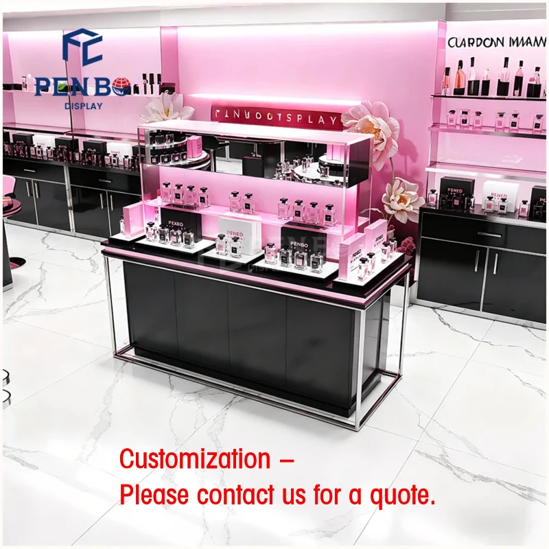 custom.Romantic Perfume Cosmetic Design Led Lighting Glass Showcase Cosmetic Retail Shop Luxury Showcase Pe