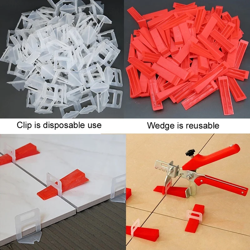A20I 401Pcs Tile Leveling System 2mm 300Pcs Clips+100Pcs Wedges +1Piece Plier Plastic Tiling Tools Tile Spacer