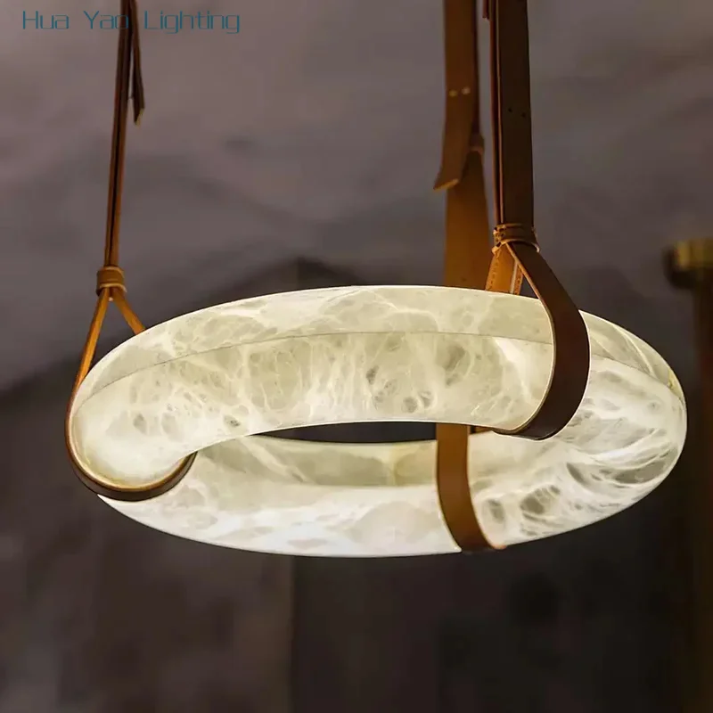 

2025 Chandeiers Spanish Natural Travertine Leather Lamp for High-end Villa Restaurant Living Room Lamp