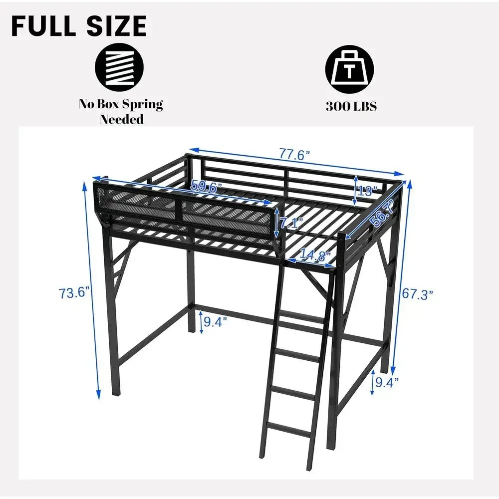 Extra-Large Metal Bed with Ladder, Storage Shelves, and Ample Under-Bed Storage for All Ages in Black