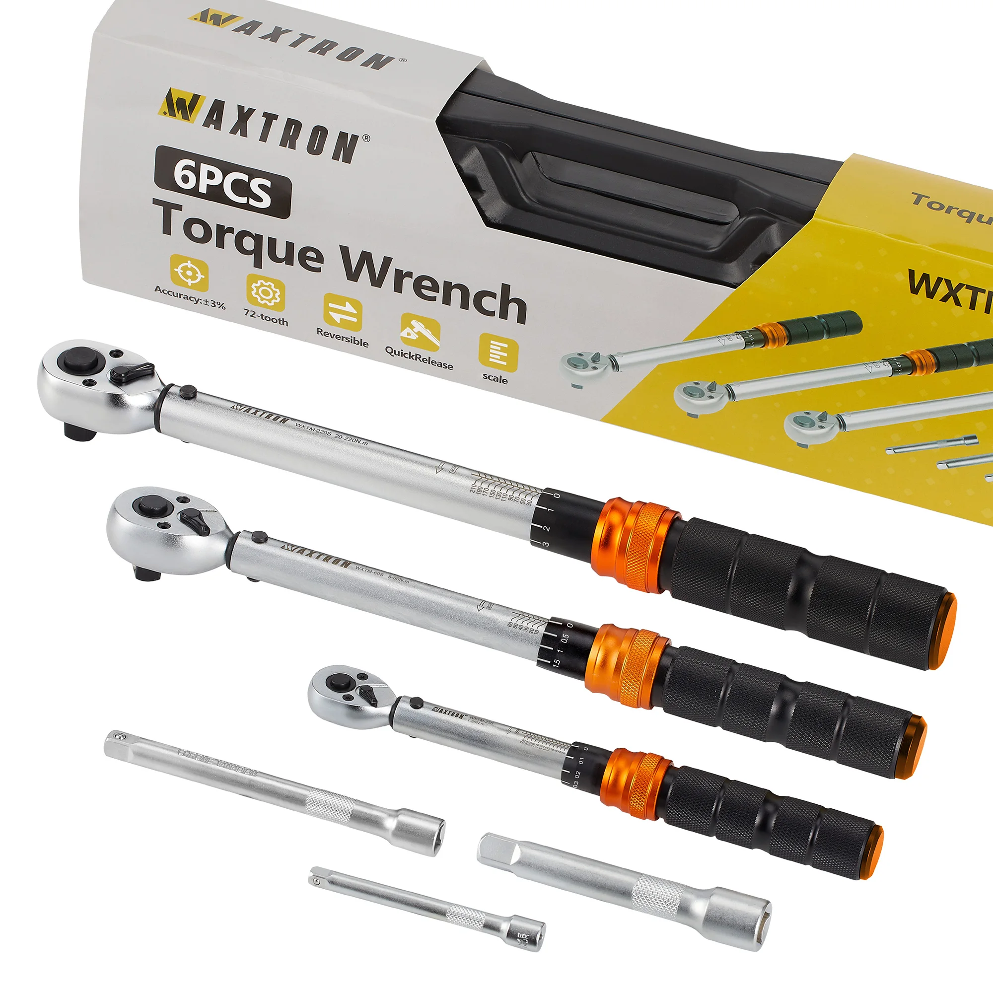 Waxtron Fiets Momentsleutel Set 6 Stuks 1-220N.m 1/2 ''1/4'' 3/8 ''Momentsleutel Voor Fiets Motorfiets Auto Handgereedschap Hot