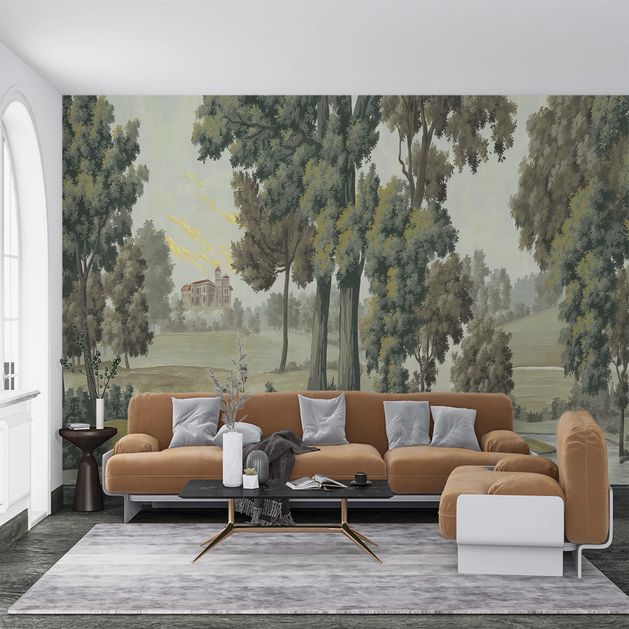 Custom Vintage European Scenery Wall Mural Retro Forest River Castle Landscape Wallpaper For Living Room Study Room Home Interio