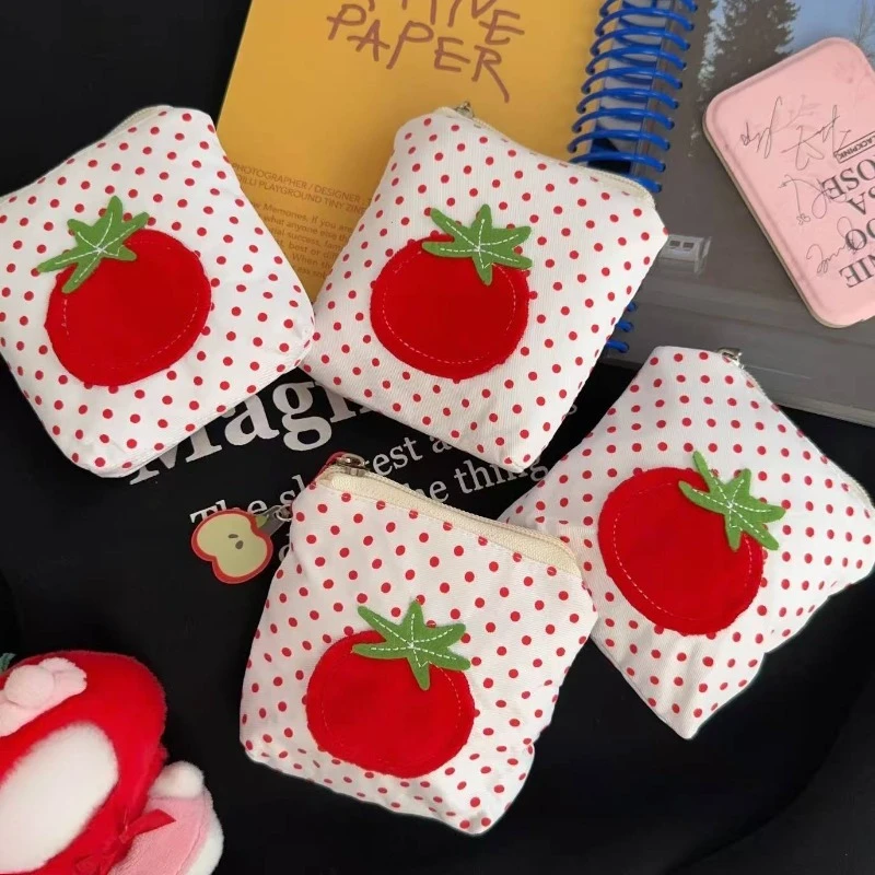 Tomato Style Coin Purse Red Polka Dot Mini Money Wallet Cute Korean Style Small Change Lipstick Earphones Storage Purses Bags