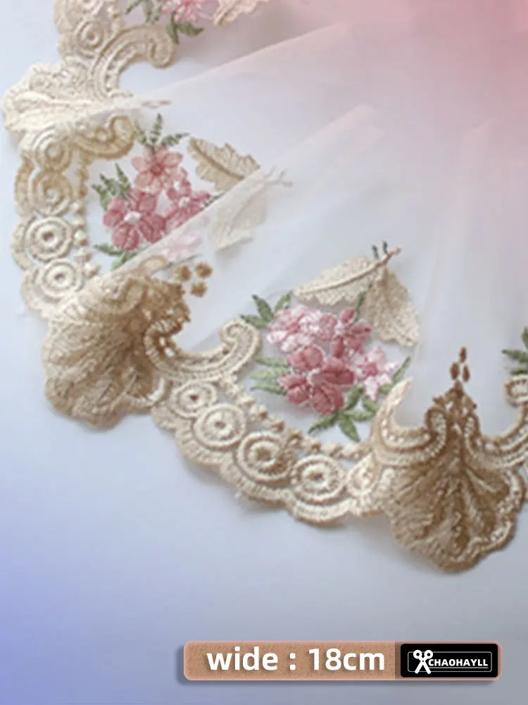 18CM Wide Tulle Gold Embroidery Flower Fabric Underwear Bra Party Wedding Dress Fringe Collar Needlework Lace Crafts Accessories