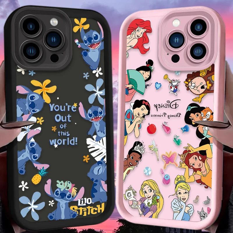 Coque de téléphone princesse Disney Stitch, étui antichoc pour IPhone 16 16E 15 14 13 12 11 Pro Max X XS X S Max XR SE 2020 SE4 7 8