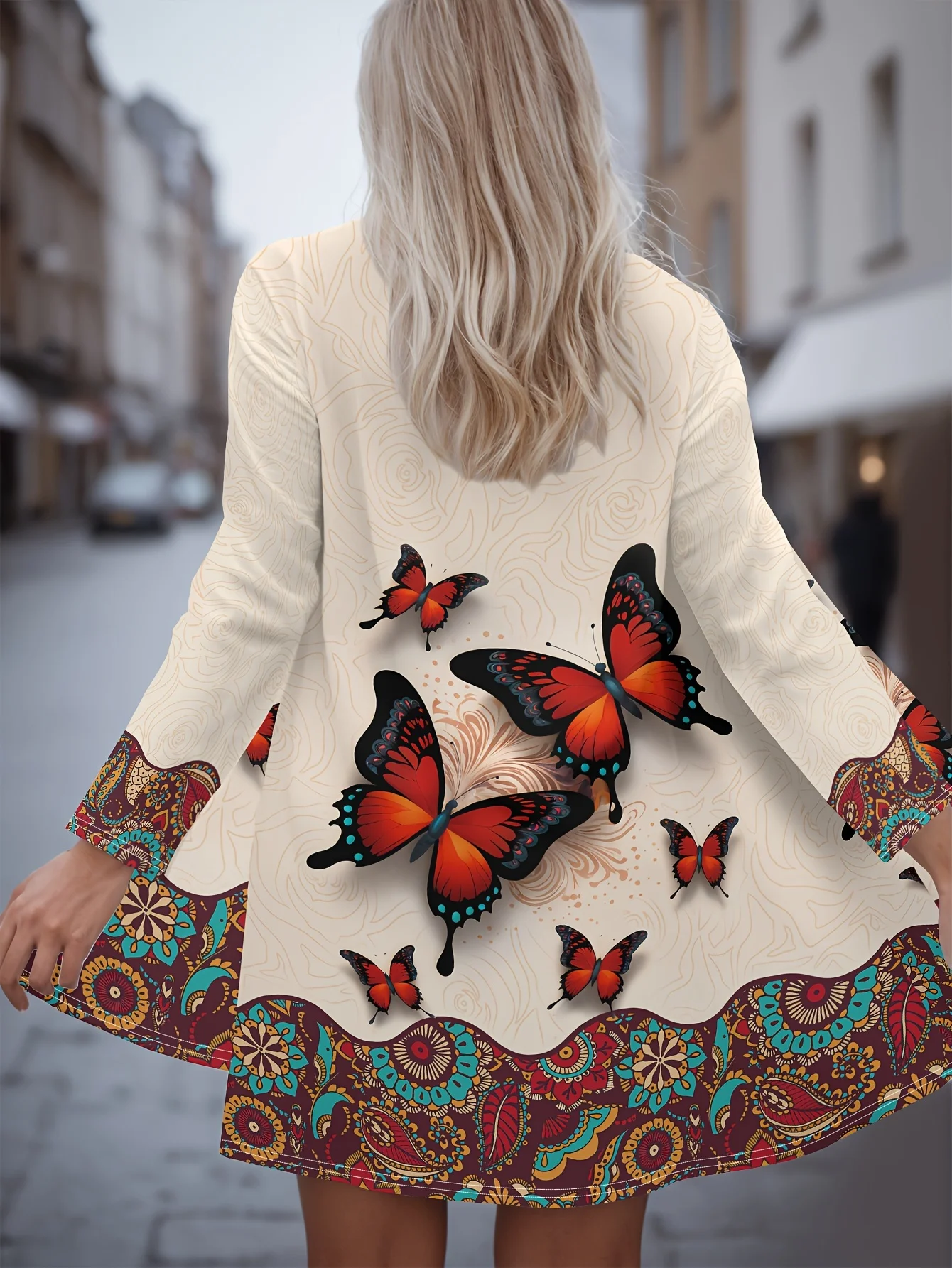 

Модный женский кардиган с длинными рукавами и принтом в этническом стиле, полиэстер с открытой передней частью, легкая накидка, весенне-осеннее повседневное пальто