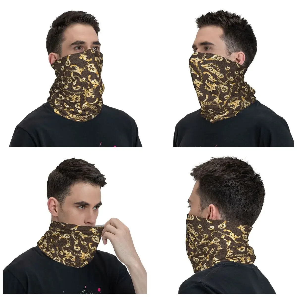 Gold Baroque Elements And Chains Bandana Neck Gaiter Printed Balaclavas Wrap Scarf Warm Cycling Outdoor Sports Adult Breathable