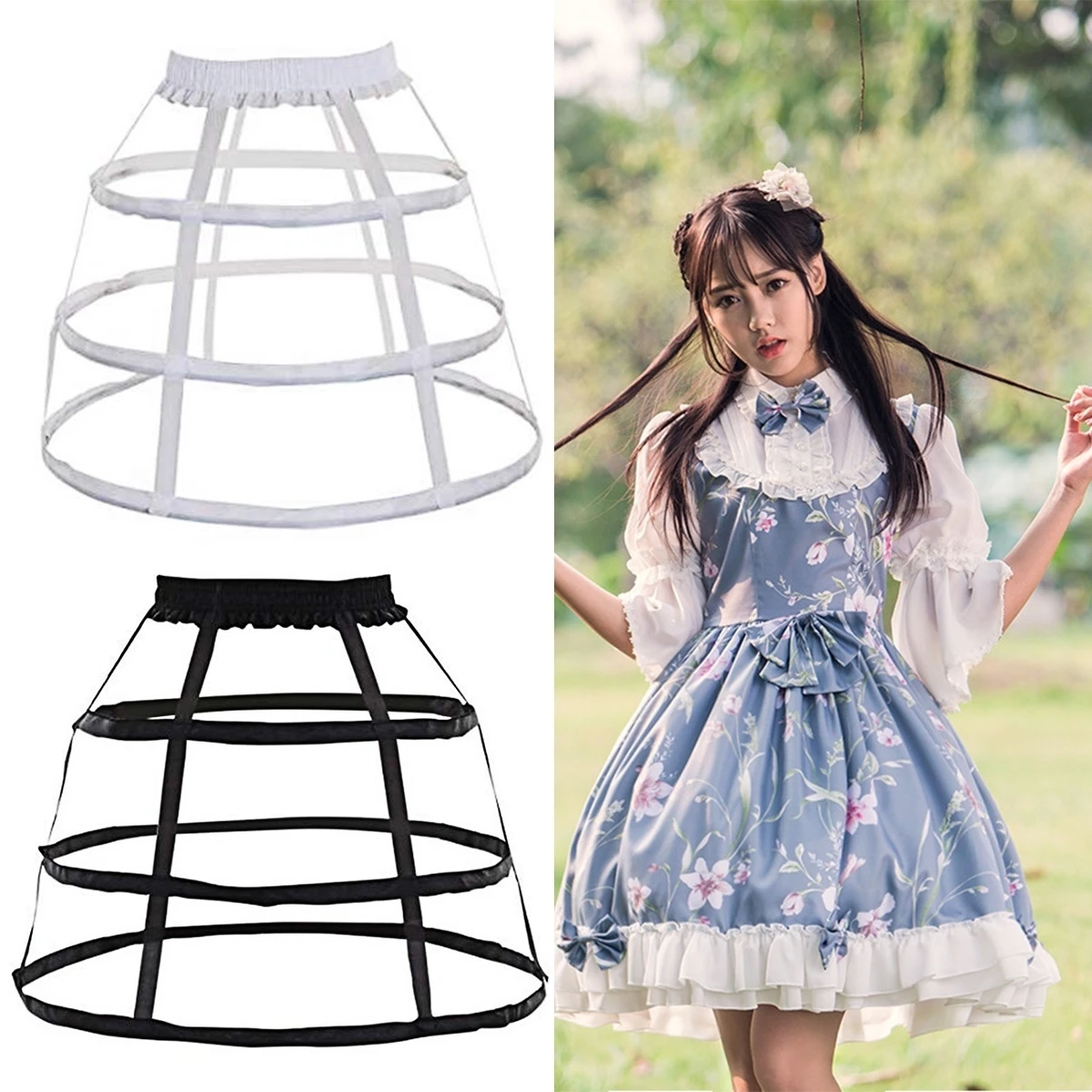 3 Hoop Hollow Lolita Dress Crinoline Cage Casual Petticoat Cospaly Costume