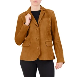 Chaqueta de traje de gamuza para mujer, chaleco elegante de botonadura única, Blazers para mujer, ropa informal de negocios elegante