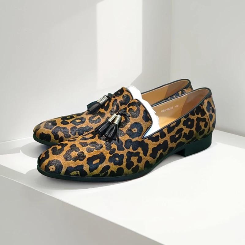 

Dress Penny Loafers Men Cow Leather Pointed Toe Slip-on Tassel Decoration Flats Dress Office Wedding Shoes Handmade