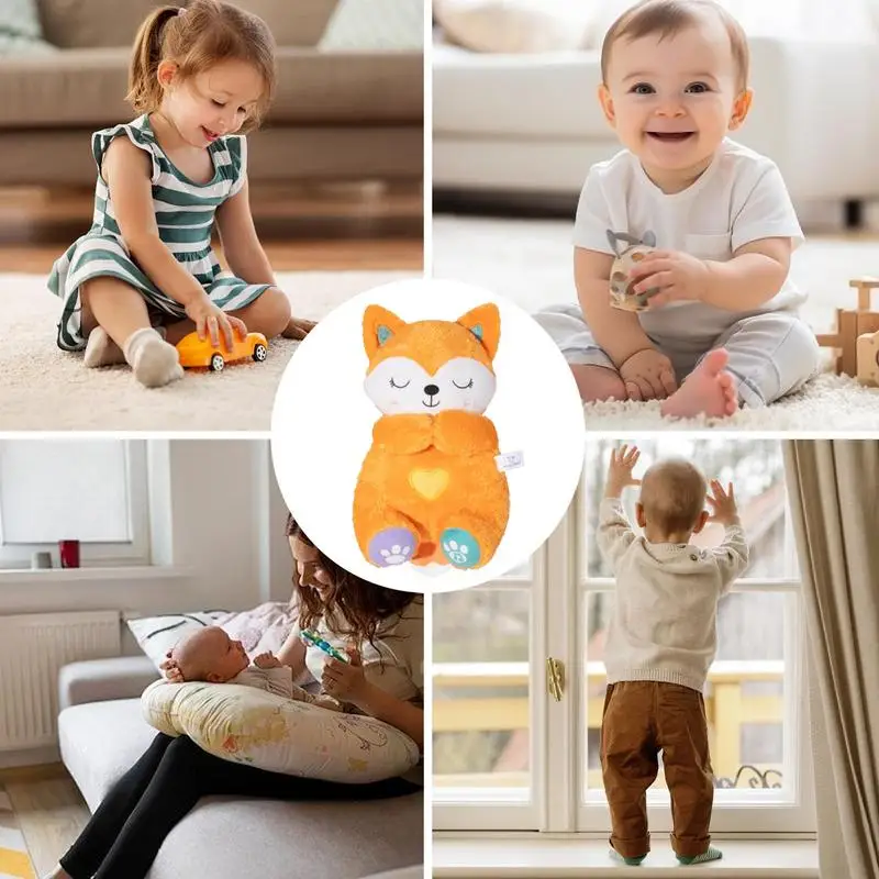 Light Up Plush Toy Breathing Music Stuffed Fox Toys Children Huggable Plushies Cartoon Animal Doll For Home Nursery Kindergarten