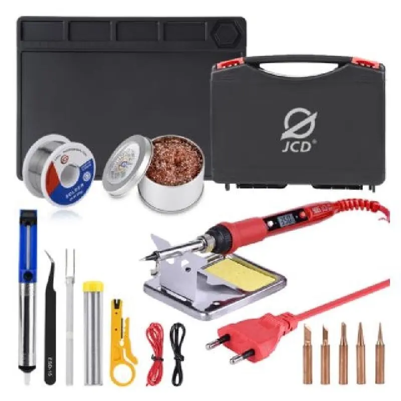 

JCD Electric Soldering Iron Kit 80W Tin Adjustable Temperature with Heat Insulation Silicone Soldering Repair Tools 220V/110V