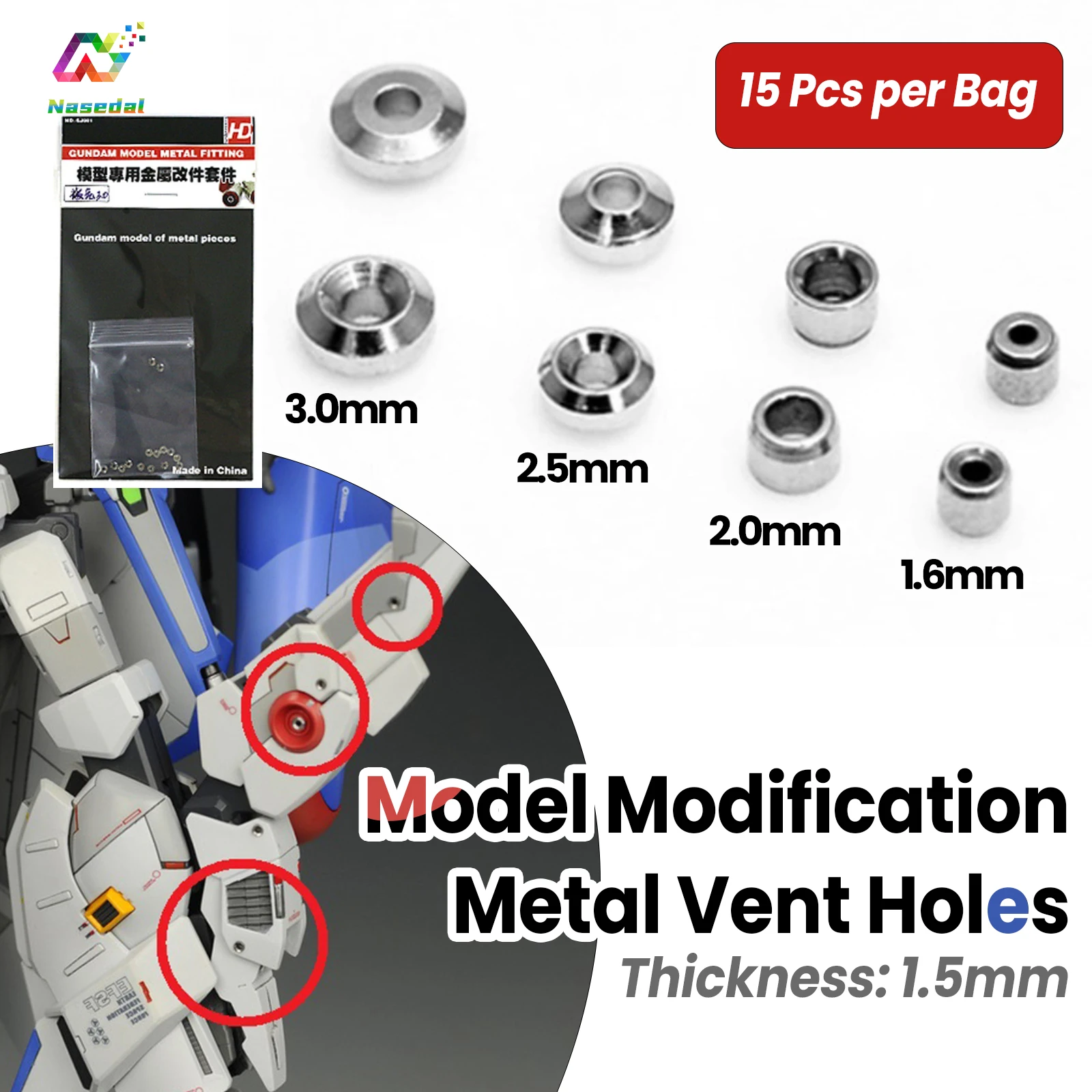 

1.6-3.0mm Model Modify Metal Ventilation Holes Kit for Gundam Military Model Making Modeling Hobby DIY Supplements 15pcs/bag