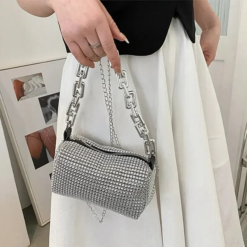 2024 Fashion Allover Rhinestone Bucket Bag Glitter Chain Prom Purse Women\'s Mini Crossbody Bag (6.3*3.54) Inch Gifts