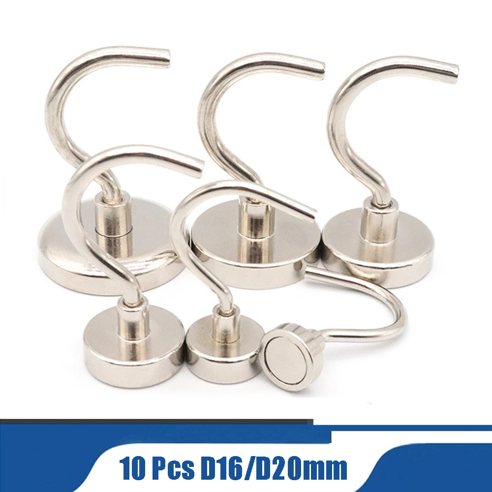 10Pcs Big Hooks Heavy Duty Ferrite Magnetic Hook For Kitchen Home Hooks Holder Neodymium Strong Magnetic D16mm D20mm For Kitchen