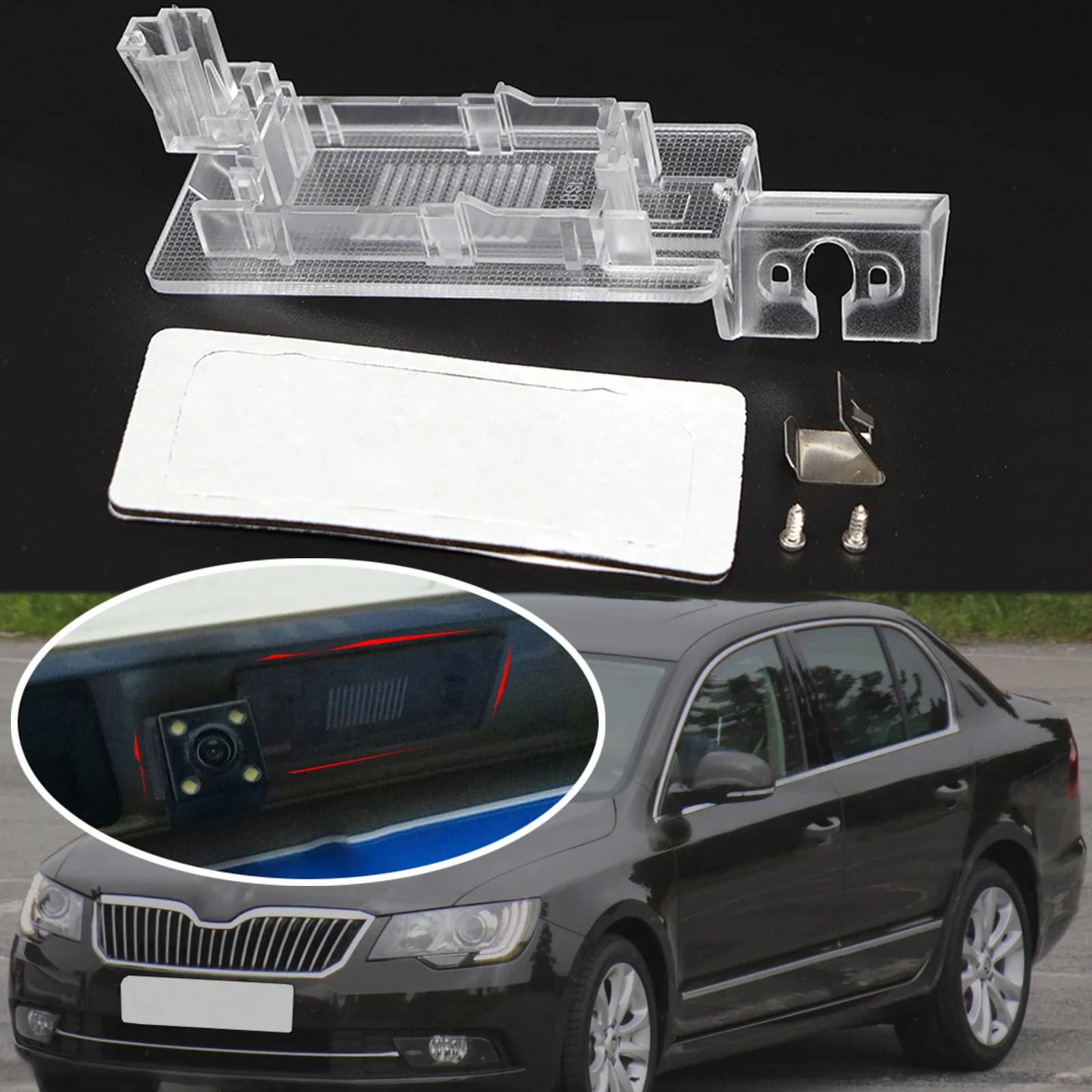 

For Skoda Superb B8 B6 3V 3T Car Rear Trunk View Camera Bracket License Plate Lights Housing Mount 2013 2014 2015 2016 2017 2018