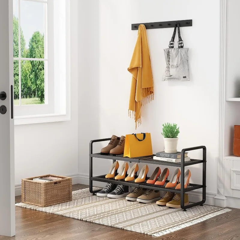 

Expandable Shoe Organizer for Closet, Adjustable Metal Shoe Shelf Storage, Stackable Long Shoe Stand Holder for Garage, Entryway
