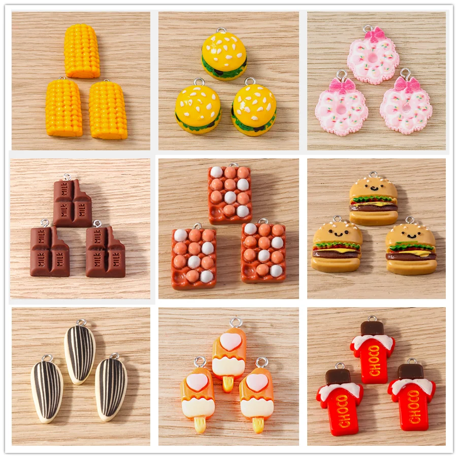 Tusember 10pcs Resin Simulation Corn Sunflower Seeds Chocolate Hamburger Eggs Charms for Jewelry Making DIY Earrings Key Chain