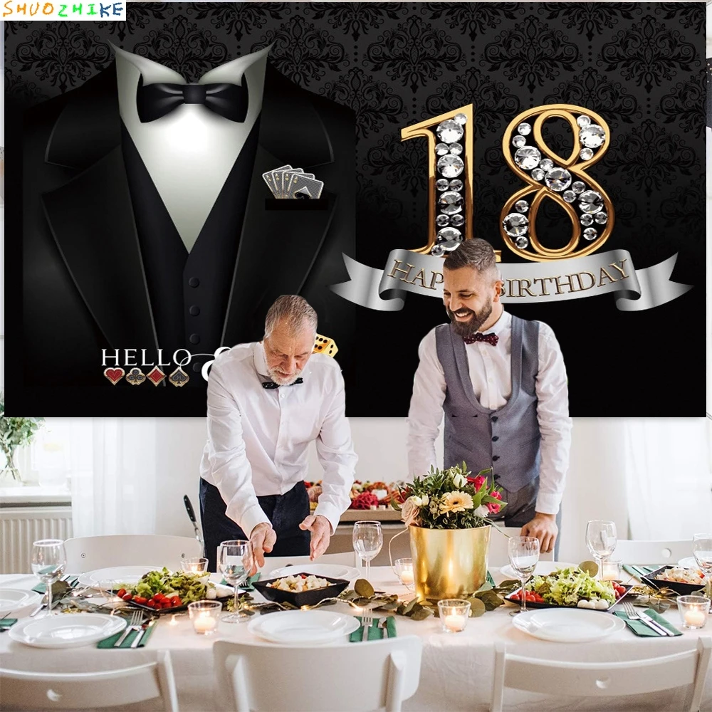 

18 Years Old Happy Birthday Photography Backdrop Balloon Black Gold Fantasy 40th 80th Party Banner Decor Background GB-02