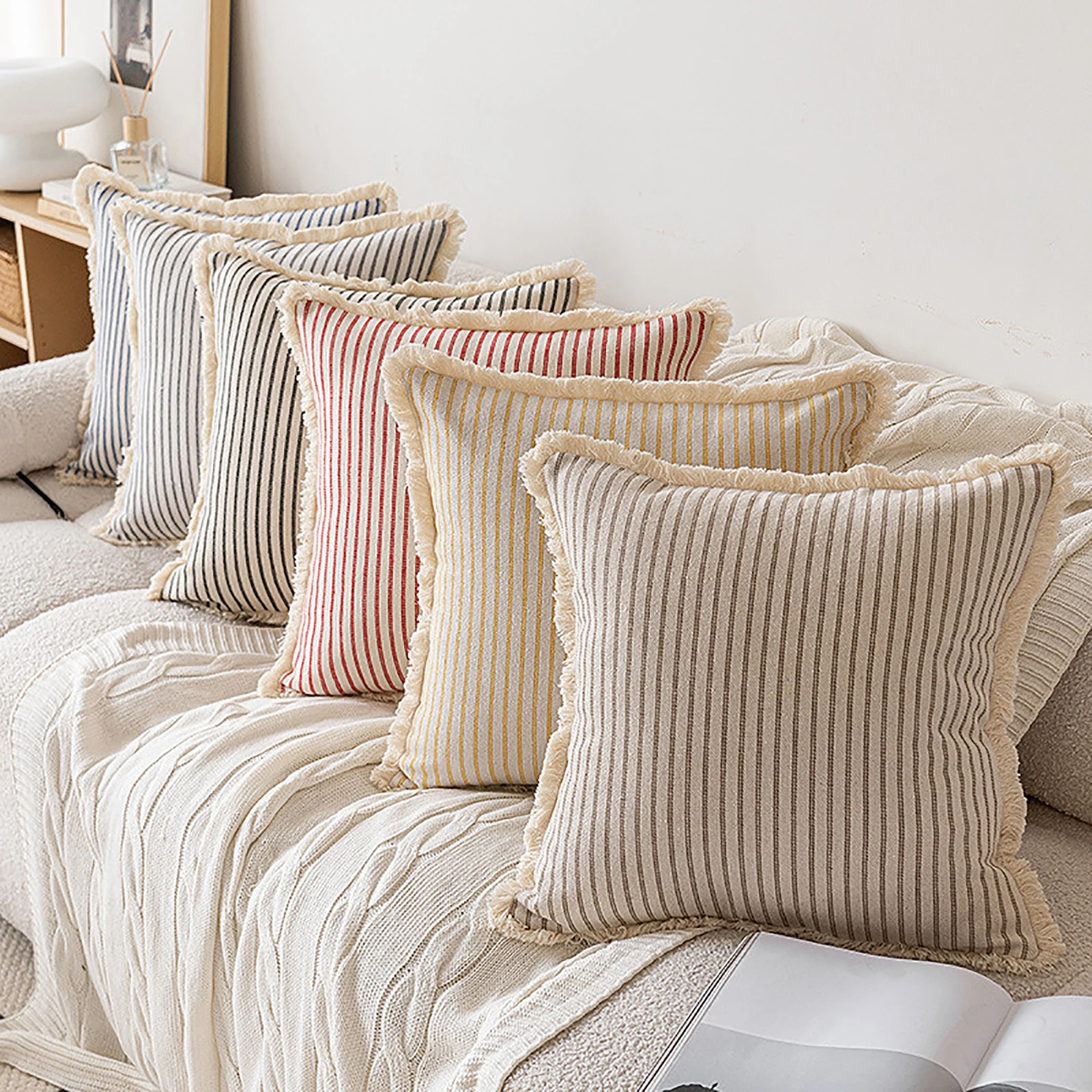 Linen Striped Plaid Jacquard Crochet Pillow Case 45x45 Nordic Simple Pillow Covers Decorative Living Room throw Pillows for Sofa