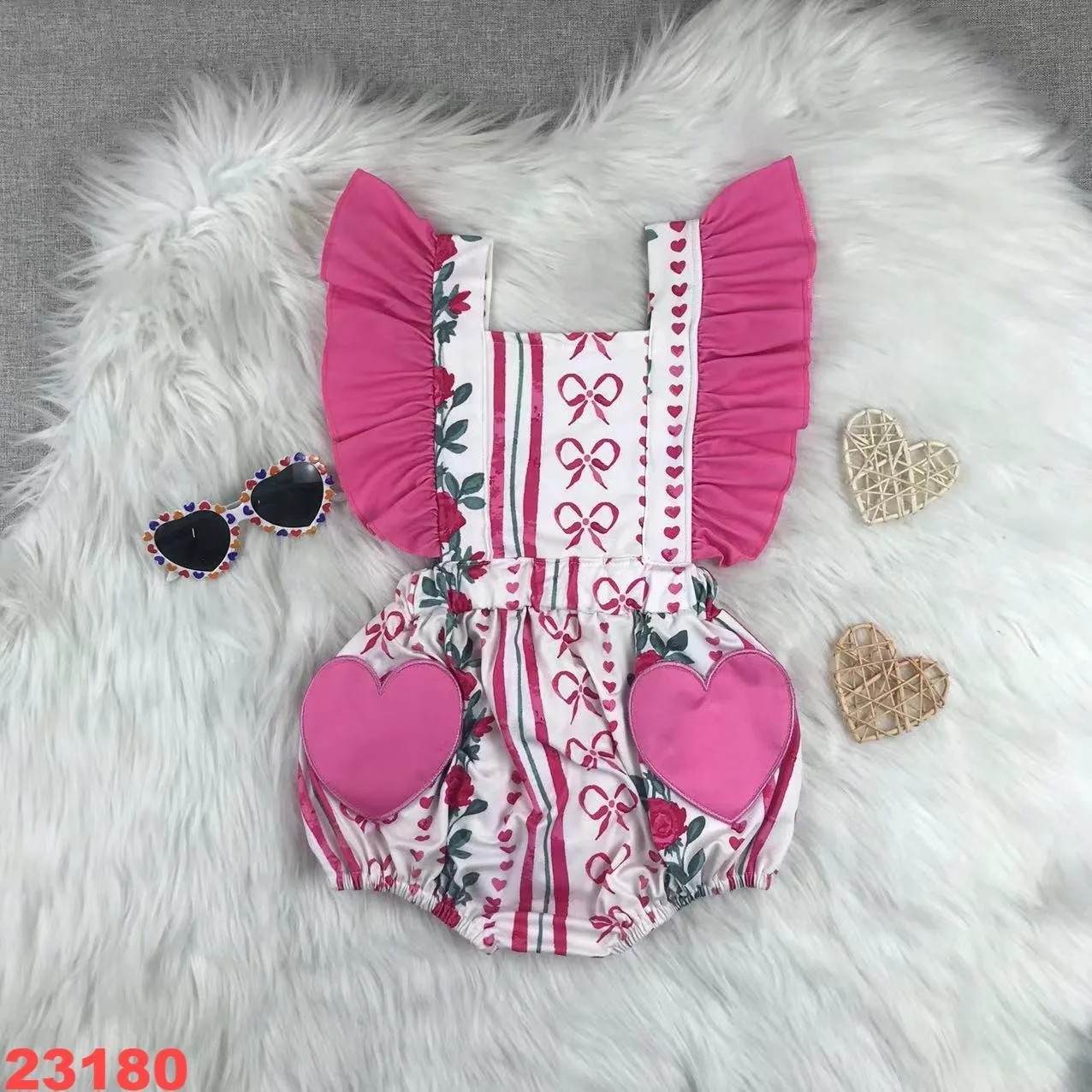 Love Valentines Day Pink Girls Baby Romper 0-2 Years Old Newborn Clothes Childrens Jumpsuit